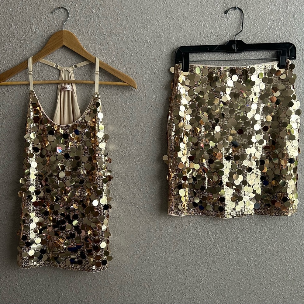 Maner‎ Gold Champagne Sequins Tank Top & Mini Skirt Set